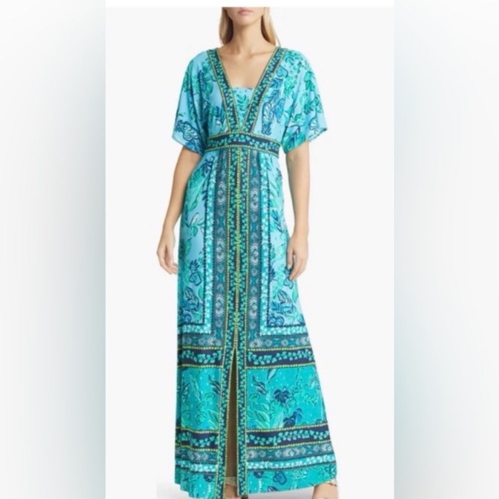 Lilly Pulitzer Ilia Floral Maxi Dress Size 12 Teal and Green Long Dress Summer